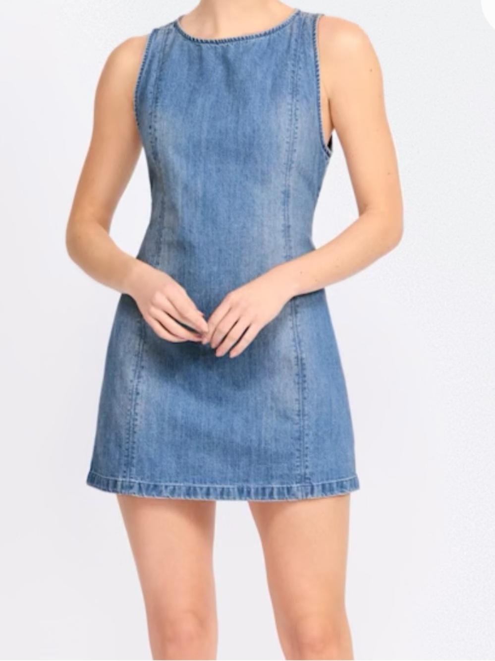 Free People Sleeveless Blue Denim Shift Dress